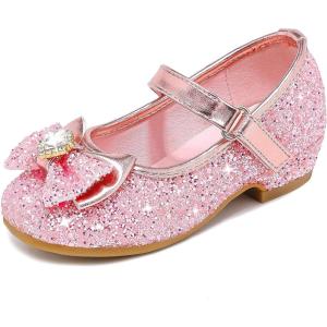 Furdeour Girls Dress Shoes Mary Jane Wedding Flower Bridesmaids Heels Glitter Princess Shoes for Kids Toddler(Pinkbrilliant)
