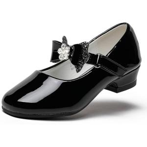 Furdeour Toddler Girls Mary Janes Shoes Low Heel Ballet Flats Wedding Party Dress Shoes for Kids(Bow Black)