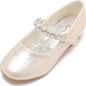 Furdeour Toddler Girls Mary Janes Shoes Low Heel Ballet Flats Wedding Party Dress Shoes for Kids(Champagne)