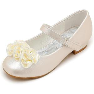 Furdeour Toddler Girls Mary Janes Shoes Low Heel Ballet Flats Wedding Party Dress Shoes for Kids(Floral Cham)