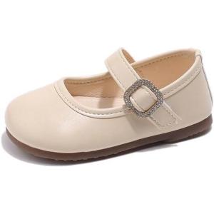 Girls Flats Toddler Dress Shoes Little Girl Mary Jane School Uniform Shoes Soft-Soled Baby Leather Princess Flats for Little/Big Kids(Flat Beige)