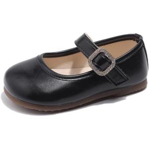 Girls Flats Toddler Dress Shoes Little Girl Mary Jane School Uniform Shoes Soft-Soled Baby Leather Princess Flats for Little/Big Kids(Flat Black)