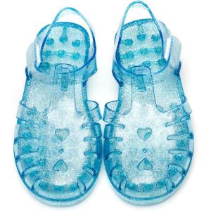 Girls Jelly Sandals Summer Costume Princess Dress Flat Breathable Waterproof Fisherman Gladiator Shoes For Girl Closed Toe Beach Flat-Sandals For Toddler Little Kid Big Kids(Glitter Blue)