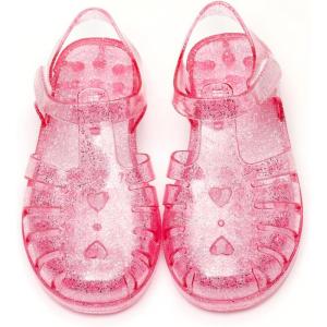 Girls Jelly Sandals Summer Costume Princess Dress Flat Breathable Waterproof Fisherman Gladiator Shoes For Girl Closed Toe Beach Flat-Sandals For Toddler Little Kid Big Kids(Glitter Pink)