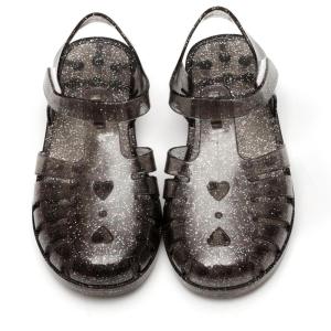 Girls Jelly Sandals Summer Costume Princess Dress Flat Breathable Waterproof Fisherman Gladiator Shoes For Girl Closed Toe Beach Flat-Sandals For Toddler Little Kid Big Kids(Glitter Black)