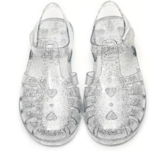 Girls Jelly Sandals Summer Costume Princess Dress Flat Breathable Waterproof Fisherman Gladiator Shoes For Girl Closed Toe Beach Flat-Sandals For Toddler Little Kid Big Kids(Glitter Clear)