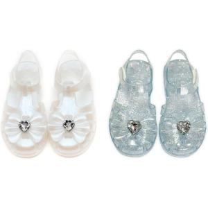 Jelly Sandals For Toddler Girls Closed Toe Waterproof Bow Flat Shoes For Little Kids Big Girl Random Pack Blind Box Pearly White Or Glitter Transparent Color