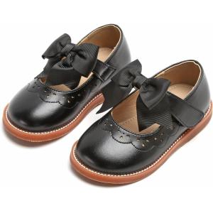 Kolan Todder Little Girls Oxford Shoes Mary Jane T-Strap School Uniform Party Dress Flat Shoes(Ke01-black)