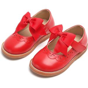 Kolan Todder Little Girls Oxford Shoes Mary Jane T-Strap School Uniform Party Dress Flat Shoes(Ke01-red)