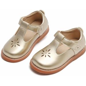 Kolan Todder Little Girls Oxford Shoes Mary Jane T-Strap School Uniform Party Dress Flat Shoes(Ke02-gold)