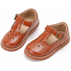 Kolan Todder Little Girls Oxford Shoes Mary Jane T-Strap School Uniform Party Dress Flat Shoes(Ke03-brown)