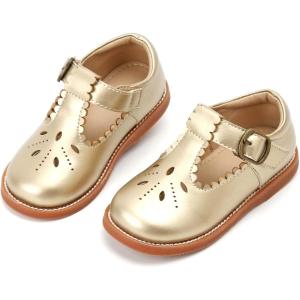 Kolan Todder Little Girls Oxford Shoes Mary Jane T-Strap School Uniform Party Dress Flat Shoes(Ke03-gold)