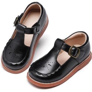 Kolan Todder Little Girls Oxford Shoes Mary Jane T-Strap School Uniform Party Dress Flat Shoes(Ke06-black)