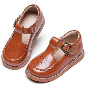 Kolan Todder Little Girls Oxford Shoes Mary Jane T-Strap School Uniform Party Dress Flat Shoes(Ke06-brown)