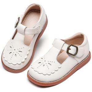 Kolan Todder Little Girls Oxford Shoes Mary Jane T-Strap School Uniform Party Dress Flat Shoes(Ke06-white)
