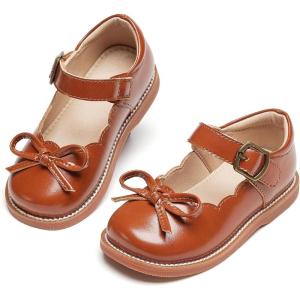 Kolan Todder Little Girls Oxford Shoes Mary Jane T-Strap School Uniform Party Dress Flat Shoes(Ke07-brown)