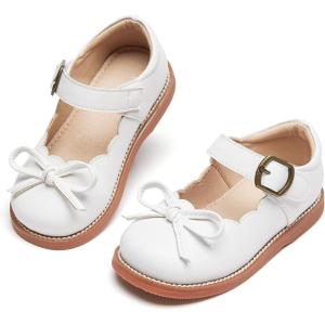 Kolan Todder Little Girls Oxford Shoes Mary Jane T-Strap School Uniform Party Dress Flat Shoes(Ke07-white)