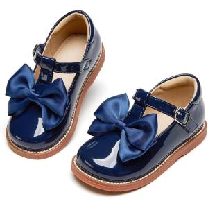 Kolan Todder Little Girls Oxford Shoes Mary Jane T-Strap School Uniform Party Dress Flat Shoes(Ke08-navy Blue)