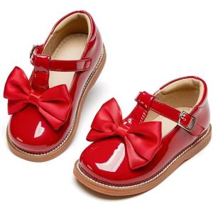 Kolan Todder Little Girls Oxford Shoes Mary Jane T-Strap School Uniform Party Dress Flat Shoes(Ke08-red)