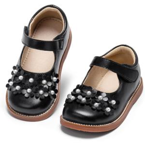Kolan Todder Little Girls Oxford Shoes Mary Jane T-Strap School Uniform Party Dress Flat Shoes(Ke09-black)