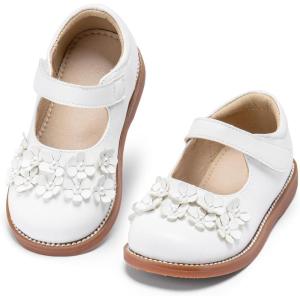 Kolan Todder Little Girls Oxford Shoes Mary Jane T-Strap School Uniform Party Dress Flat Shoes(Ke09-white)