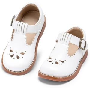 Kolan Todder Little Girls Oxford Shoes Mary Jane T-Strap School Uniform Party Dress Flat Shoes(Ke10-white)