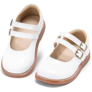 Kolan Todder Little Girls Oxford Shoes Mary Jane T-Strap School Uniform Party Dress Flat Shoes(Ke11-white)