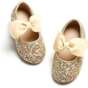 Kolan Toddler Little Girls Mary Jane Ballet Flat Dress Shoes(K328-gold)