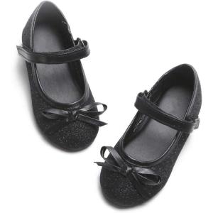 Kolan Toddler Little Girls Mary Jane Ballet Flat Dress Shoes(K708-black)