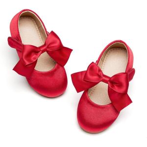 Kolan Toddler Little Girls Mary Jane Ballet Flat Dress Shoes(Kf07-red)