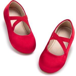 Kolan Toddler Little Girls Mary Jane Ballet Flat Dress Shoes(Kf09-red)