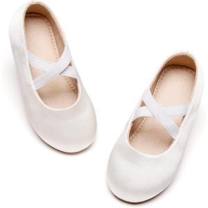 Kolan Toddler Little Girls Mary Jane Ballet Flat Dress Shoes(Kf09-white)