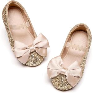 Kolan Toddler Little Girls Mary Jane Ballet Flat Dress Shoes(Kf10-gold)