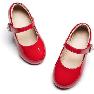 Kolan Toddler Little Girls Mary Jane Ballet Flat Dress Shoes(Kf11-red)