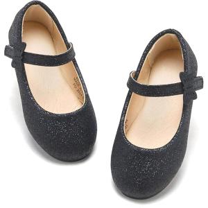 Kolan Toddler Little Girls Mary Jane Ballet Flat Dress Shoes(Kh21 Glitter Black)