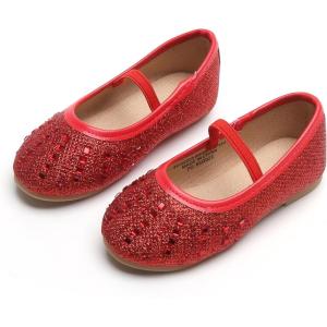 Kolan Toddler Little Girls Mary Jane Ballet Flat Dress Shoes(Kh22-red)