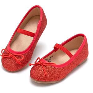 Kolan Toddler Little Girls Mary Jane Ballet Flat Dress Shoes(Kh23-red)