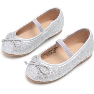 Kolan Toddler Little Girls Mary Jane Ballet Flat Dress Shoes(Kh23-silver)