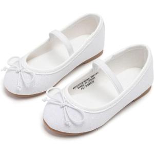 Kolan Toddler Little Girls Mary Jane Ballet Flat Dress Shoes(Kh23-white)