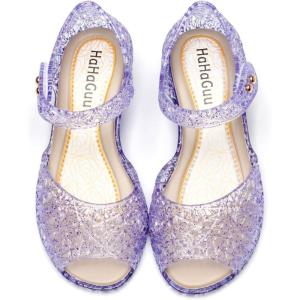 Princess Jelly Flats Shoes Girls Birthday Party Heels Snow Queen Cosplay Costumes Dress Up Sandals for Toddler Little Girls Big Kids(Open-toe/Lilac)