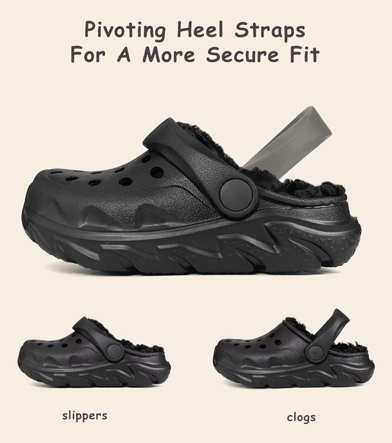 imageKids Fur Lined Clog Slip On Winter Slipper for Boys GirlsAblack Lined