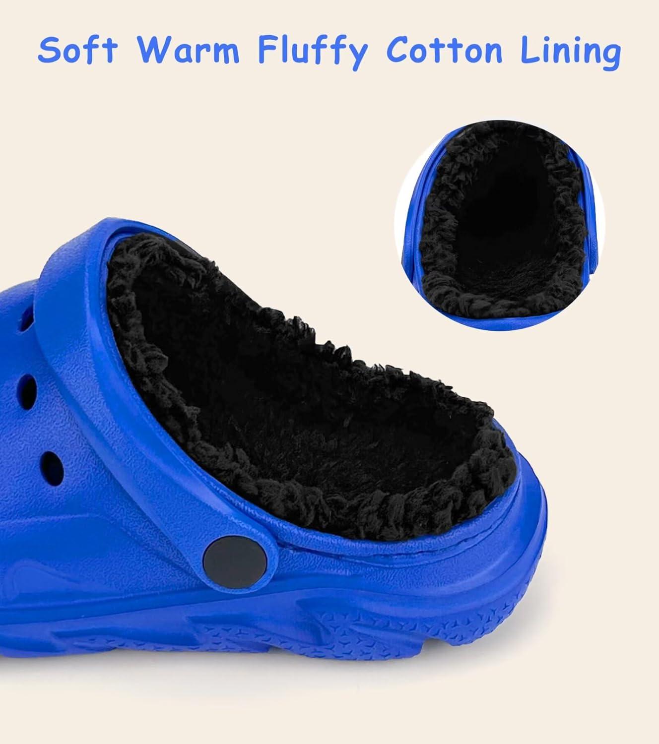 imageKids Fur Lined Clog Slip On Winter Slipper for Boys GirlsAklein Blue Lined