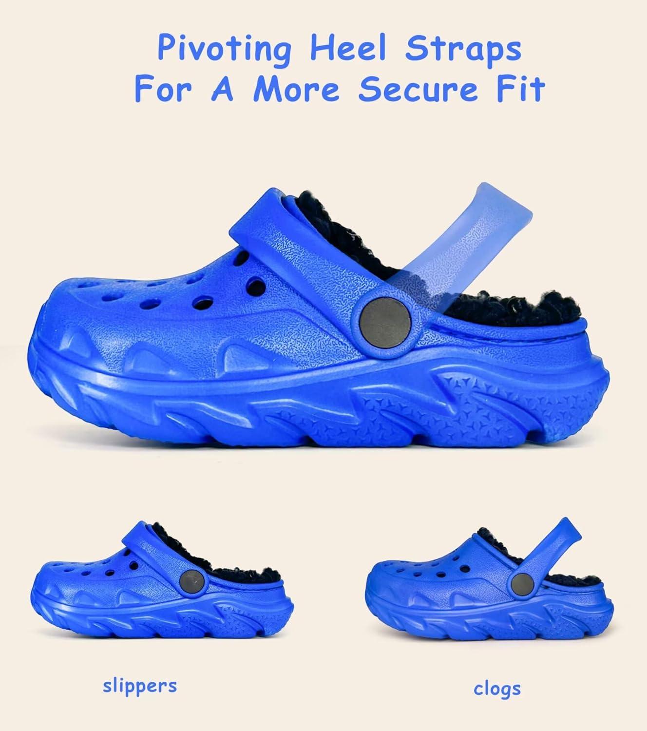 imageKids Fur Lined Clog Slip On Winter Slipper for Boys GirlsAklein Blue Lined