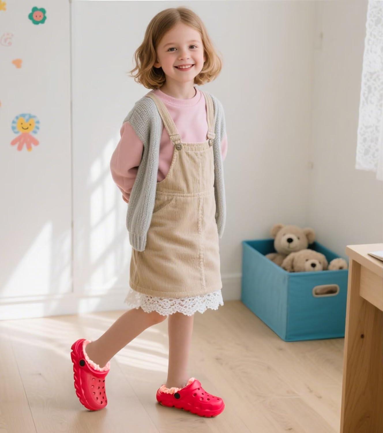 imageKids Fur Lined Clog Slip On Winter Slipper for Boys GirlsAred Lined