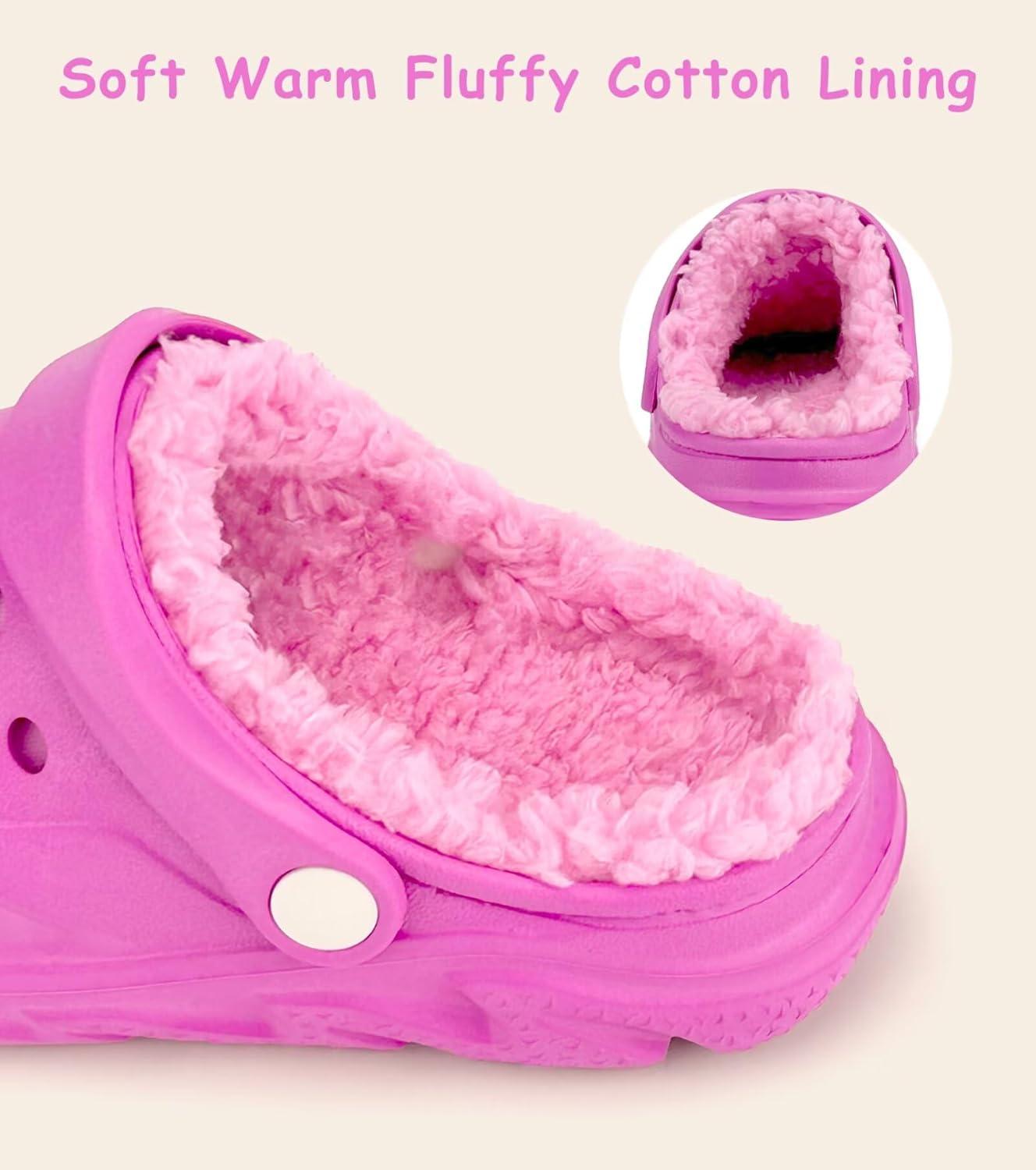 imageKids Fur Lined Clog Slip On Winter Slipper for Boys GirlsArose Red Lined