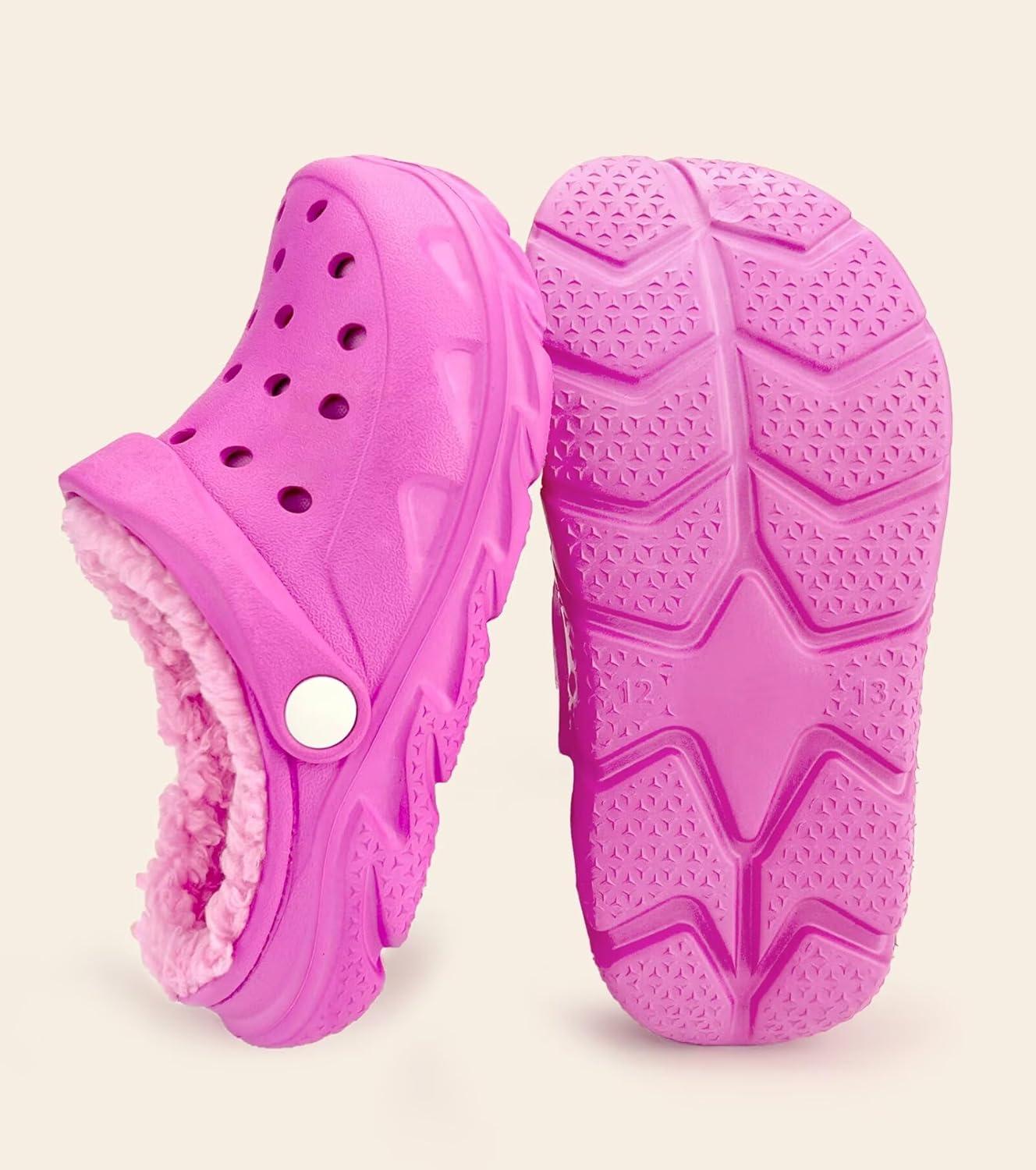 imageKids Fur Lined Clog Slip On Winter Slipper for Boys GirlsArose Red Lined