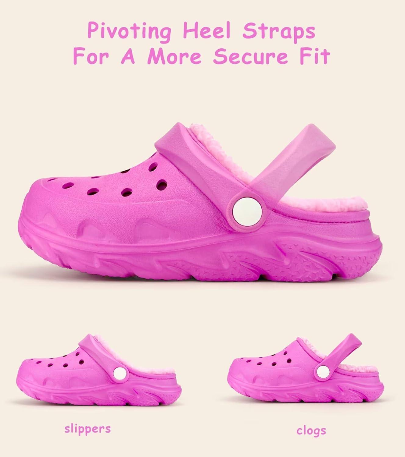 imageKids Fur Lined Clog Slip On Winter Slipper for Boys GirlsArose Red Lined