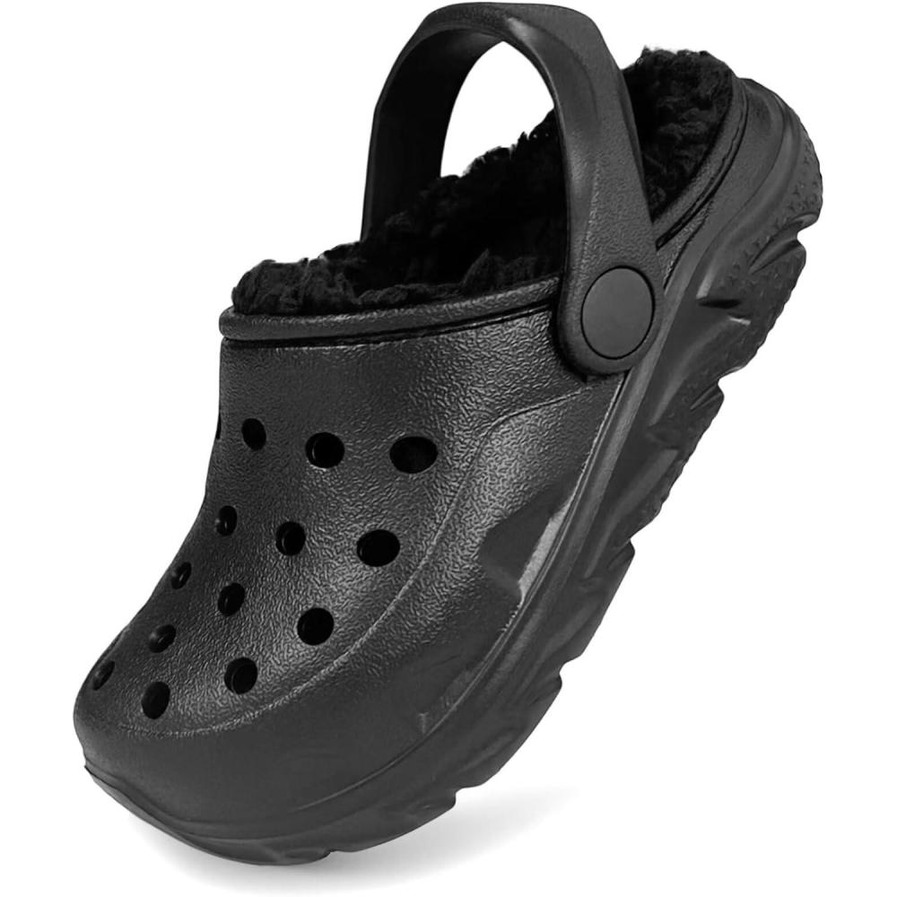 imageKids Fur Lined Clog Slip On Winter Slipper for Boys GirlsAblack Lined