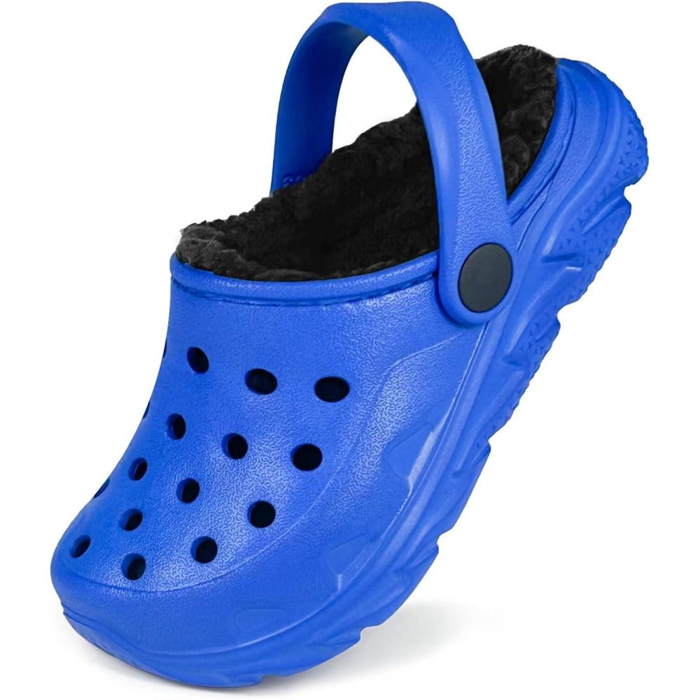 imageKids Fur Lined Clog Slip On Winter Slipper for Boys GirlsAklein Blue Lined