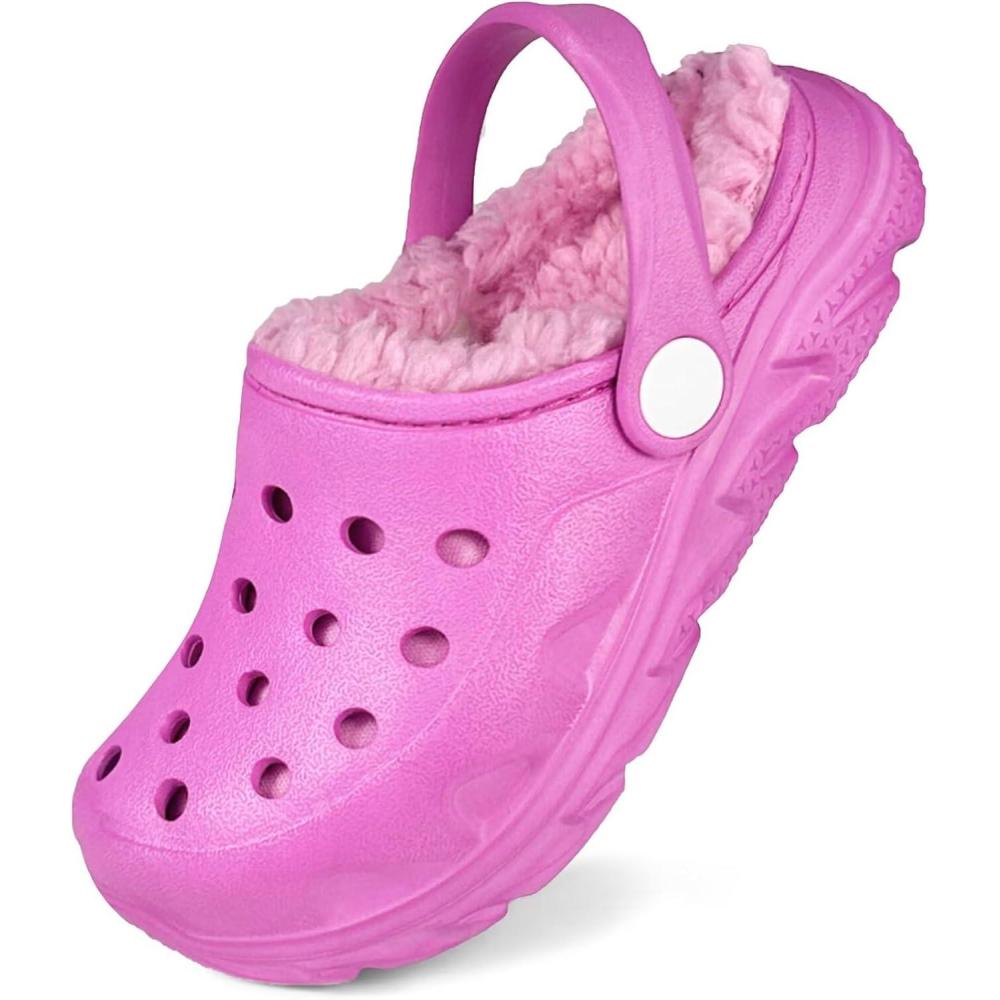 imageKids Fur Lined Clog Slip On Winter Slipper for Boys GirlsArose Red Lined